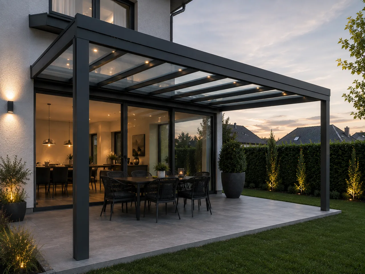 Terrassenüberdachung mit transparentem Glasdach